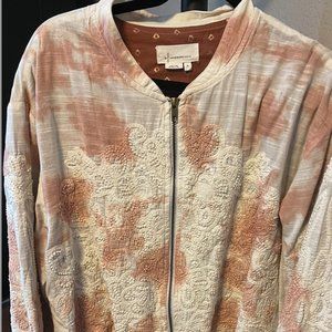 Anthropologie Lightweight Bomber Jacket -- Cotton Tie-dye Embroidery Beads